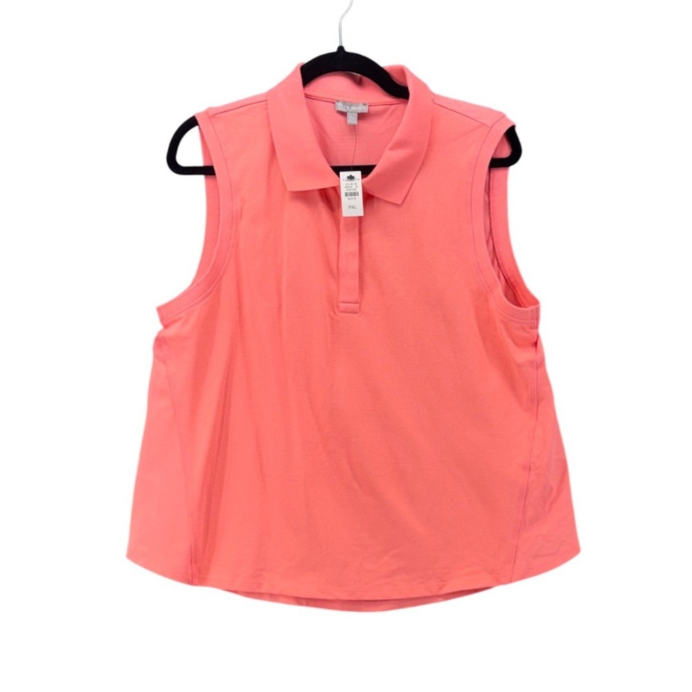 T by Talbots Sleeveless Polo XLP Coral Bright Golfcore Tenniscore Pique Clean